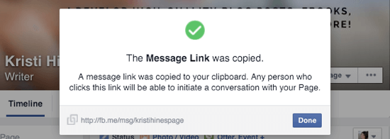 फेसबुक मैसेजिंग लिंक कॉपी किया गया