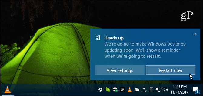 Windows 10 संदेश पुनरारंभ करें