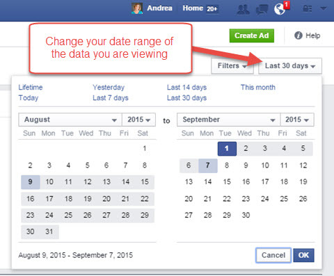 फेसबुक विज्ञापन प्रबंधक रिपोर्ट तिथि सीमा