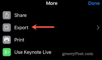 IOS पर Keynote से PowerPoint तक निर्यात प्रक्रिया शुरू करें