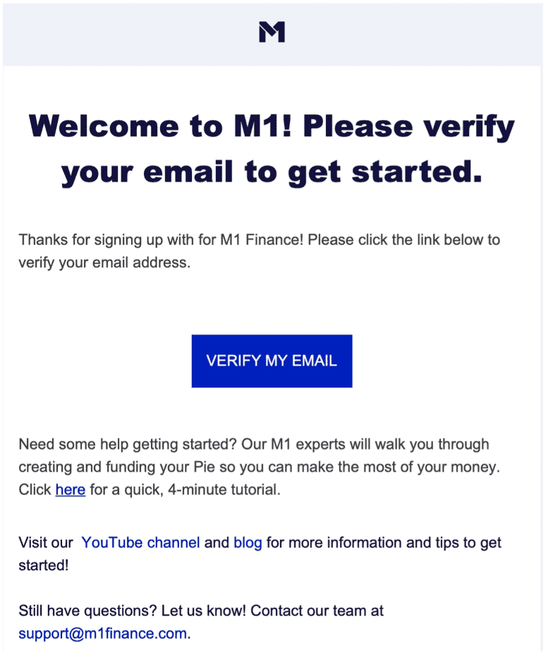 M1 वित्त सत्यापित ईमेल