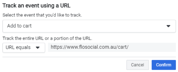 URL का उपयोग करके किसी ईवेंट को ट्रैक करने के लिए Facebook इवेंट सेटअप टूल, चरण 5, सेटिंग्स का उपयोग करें