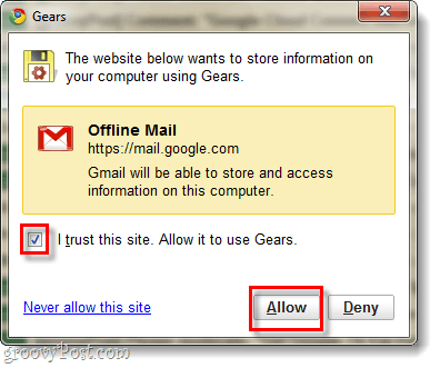 Gmail को Google गियर तक पहुँचने की अनुमति दें