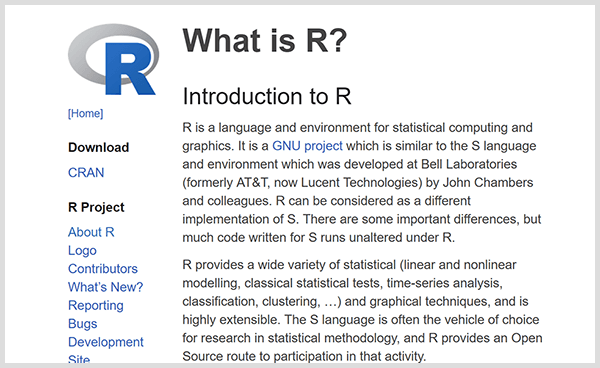 प्रोग्रामिंग भाषा आर के साथ अपने स्वयं के भविष्य कहनेवाला उपकरण का निर्माण करें। आर परिचय वेब पेज का स्क्रीनशॉट। 