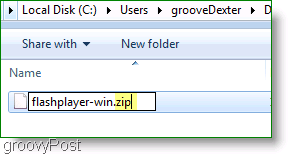 स्क्रीनशॉट: Flashplayer ZIP फ़ाइल विंडोज़ 7