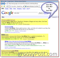 विंडोज लाइव लेखक के लिए Google खोज परिणाम की छवि
