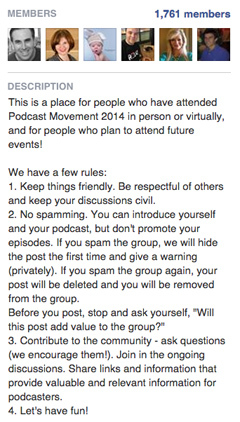 पॉडकास्ट आंदोलन फेसबुक समूह के नियम