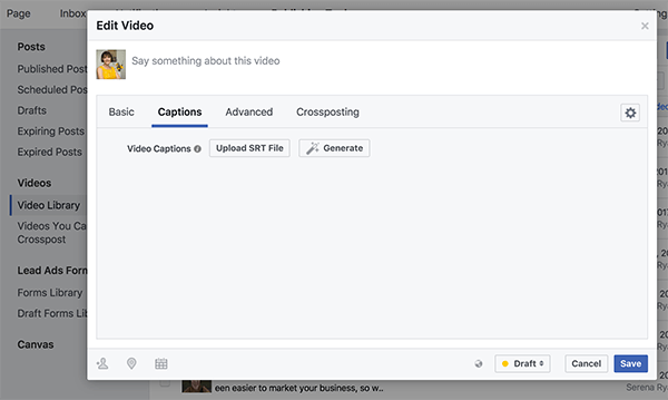 अपने वीडियो के लिए स्वचालित कैप्शन बनाने के लिए जेनरेट बटन (मैजिक वैंड आइकन के साथ) दबाएं।