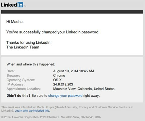 लिंक्डइन सुरक्षा पासवर्ड बदलता है