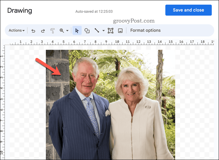 Google डॉक्स आरेखण टूल में एक छवि का चयन करें