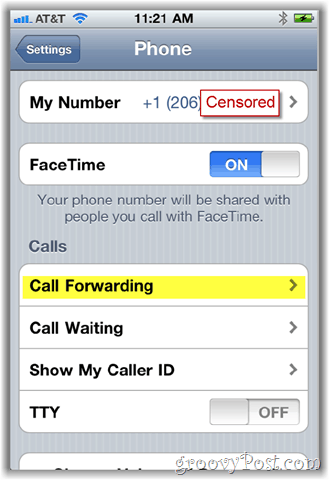 iPhone कॉल फ़ॉरवर्डिंग ऑप्शन स्क्रीनशॉट