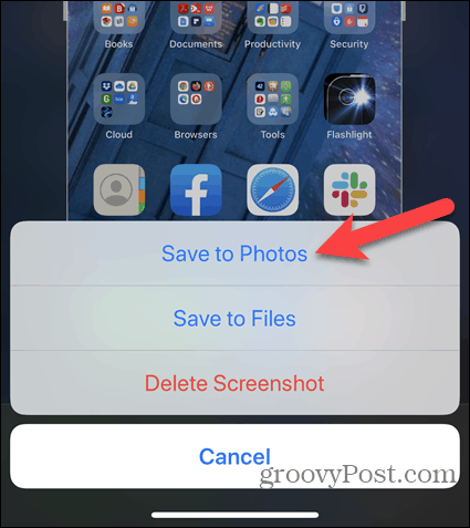 IPhone स्क्रीनशॉट को एडिट करते समय फोटो पर टैप करें