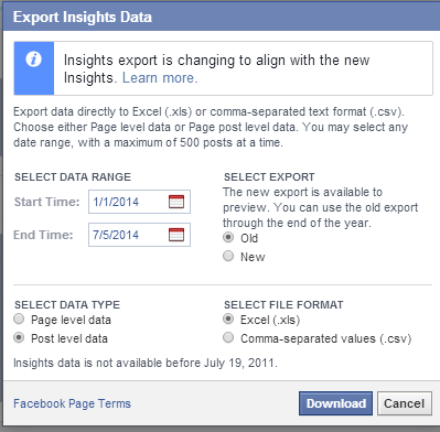 फेसबुक इनसाइट्स से पोस्ट स्तर का निर्यात