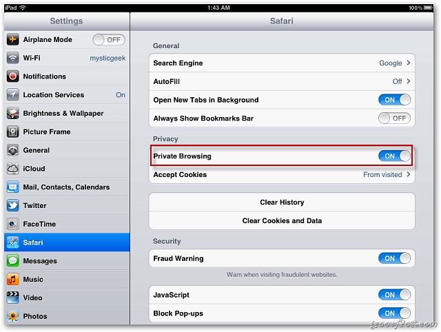 Apple iOS 5: सफारी प्राइवेट ब्राउजिंग को सक्षम करें