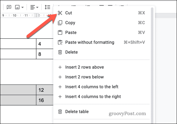 Google डॉक्स में तालिका डेटा काटें