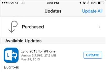 IPhone अद्यतन के लिए Lync
