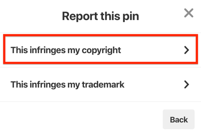 pinterest रिपोर्ट पिन यह मेरे कॉपीराइट का उल्लंघन करता है