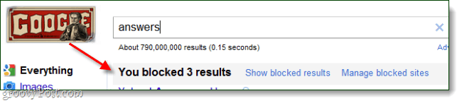 Google खोज 3 अवरुद्ध परिणाम