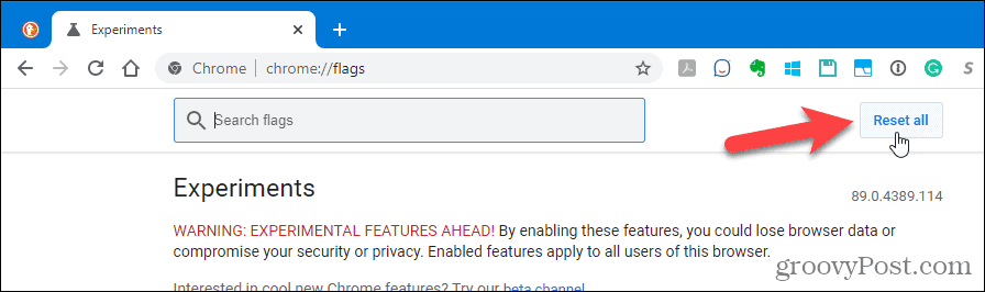 Chrome के उन्नत सेटिंग पृष्ठ पर सभी रीसेट करें पर क्लिक करें