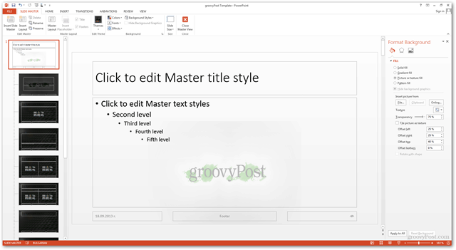 Office 2013 टेम्पलेट बनाएँ कस्टम डिज़ाइन पोटेंक्स स्लाइड स्लाइड ट्यूटोरियल अलग पृष्ठभूमि पृष्ठभूमि के लिए कस्टमाइज़ करें
