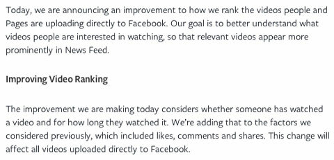 फेसबुक वीडियो समाचार फ़ीड की घोषणा अंश