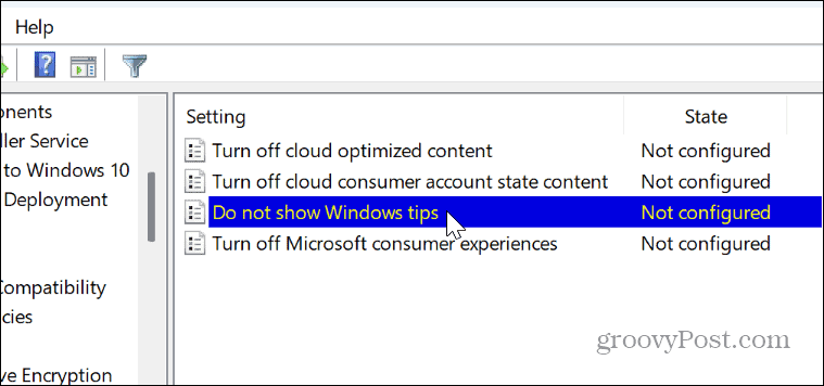 विंडोज़ टिप्स नीति न दिखाएं