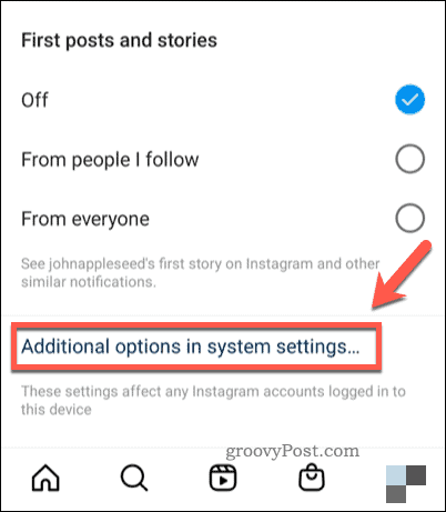 Instagram में सूचनाओं के लिए सिस्टम सेटिंग खोलें