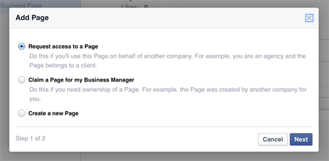 व्यवसाय प्रबंधक के लिए एक फेसबुक पेज जोड़ना