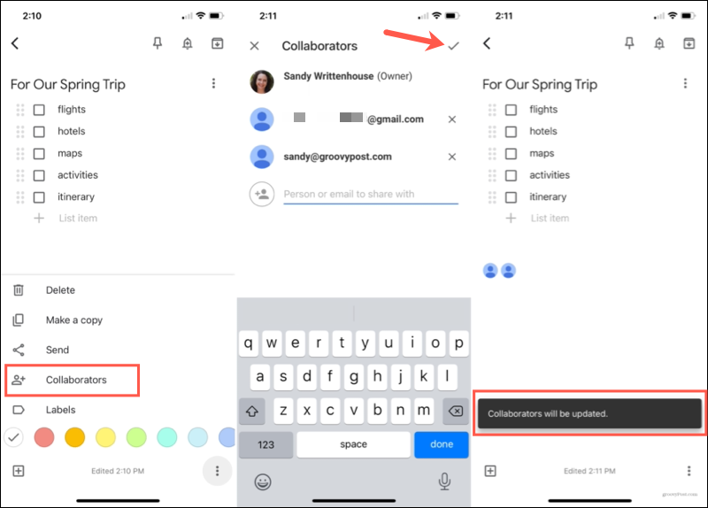 Google Keep Mobile में नोट्स साझा करने के लिए एक सहयोगी जोड़ें