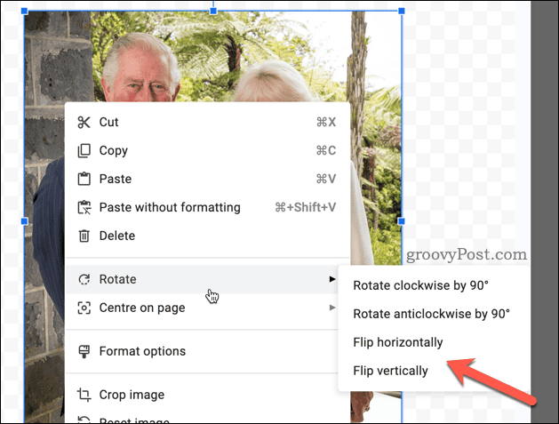 Google डॉक्स में एक छवि पलटें