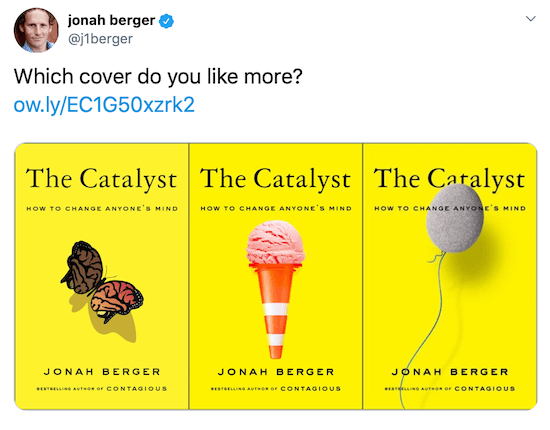 योना बर्जर ने तीन संभावित बुक कवर की छवियों के साथ ट्वीट किया