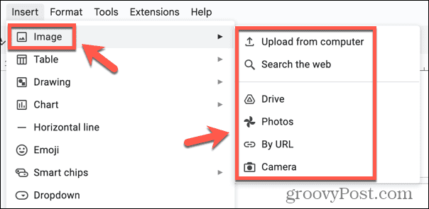 Google डॉक्स में छवि विकल्प सम्मिलित करें