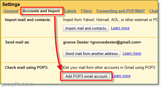 अग्रेषण के बिना gmail में बाह्य तृतीय पक्ष ईमेल आयात करें