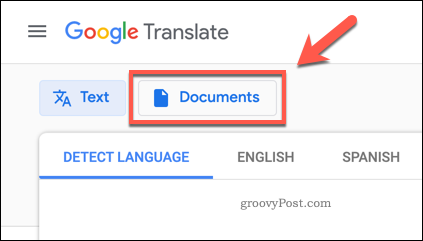Google अनुवाद दस्तावेज़ बटन
