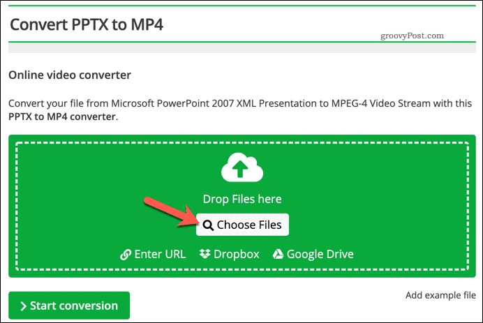 PPTX से वीडियो ऑनलाइन रूपांतरण के लिए एक फ़ाइल अपलोड करना