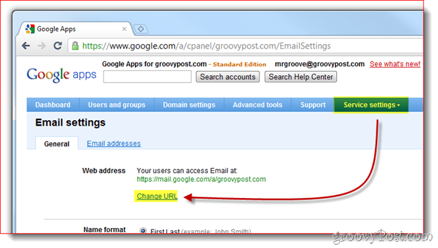 Google ऐप्स सेवा सेटिंग url बदल देती हैं