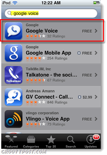 IPod या ipad के लिए ऐप स्टोर पर Google Voice