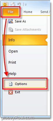 फ़ाइल> Outlook 2010 में विकल्प