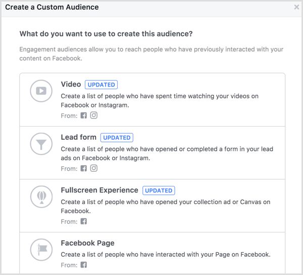फेसबुक पेज सगाई कस्टम दर्शकों बनाएँ