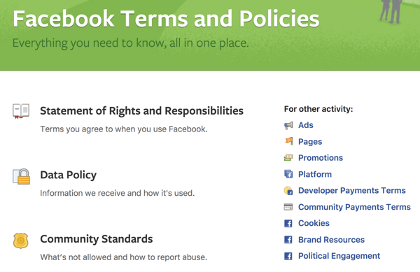 फेसबुक उन सभी नियमों और नीतियों की रूपरेखा देता है, जिन्हें आपको जानना आवश्यक है।