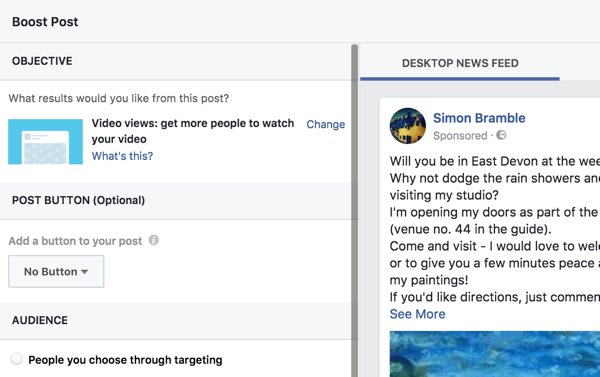 फेसबुक आपको विकल्पों के माध्यम से चलते हुए एक उन्नत पोस्ट स्थापित करना आसान बनाता है।