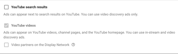 YouTube विज्ञापन अभियान, चरण 11, नेटवर्क प्रदर्शन विकल्प सेट करने का तरीका