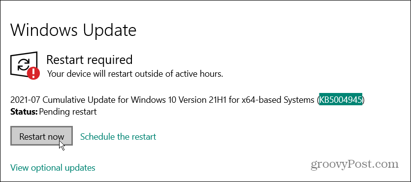 Windows 10 आपातकालीन अद्यतन पुनरारंभ करें