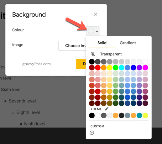 Google स्लाइड में मास्टर स्लाइड में पृष्ठभूमि रंग जोड़ना