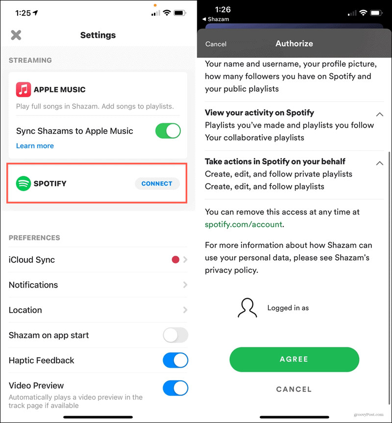 Spotify को Shazam से कनेक्ट करें