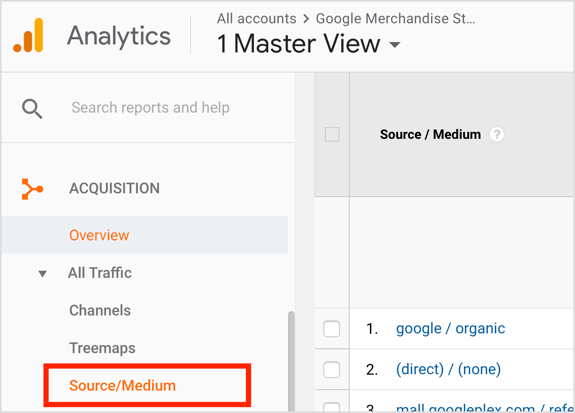 Google Analytics खोलें और अधिग्रहण> सभी ट्रैफ़िक> स्रोत / माध्यम पर जाएं।