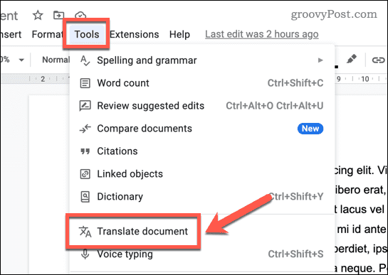 Google डॉक्स में एक दस्तावेज़ का अनुवाद करें