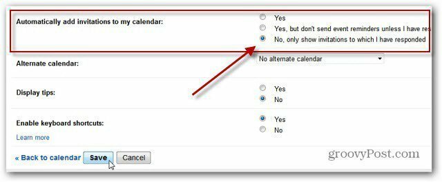 Google+ कैलेंडर ईवेंट अक्षम करें सूचनाएँ आमंत्रित करें