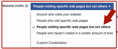 फेसबुक विज्ञापन वेबसाइट ट्रैफ़िक लक्ष्यीकरण विकल्प