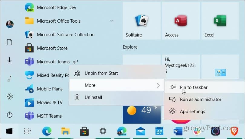 Microsoft टीम को टास्कबार पर पिन करें